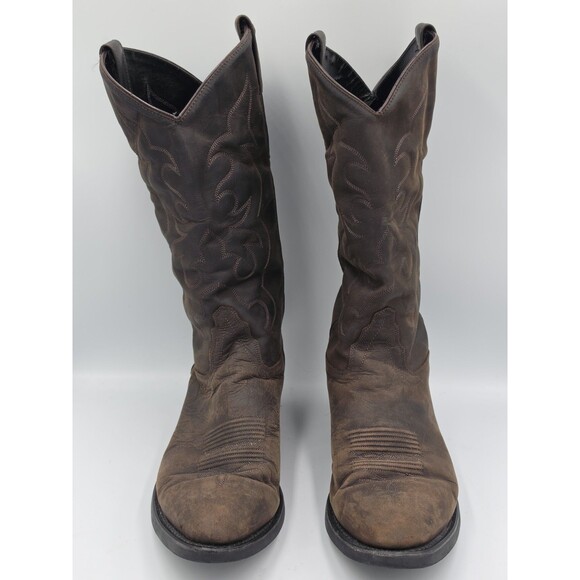 Old West Nubuck Mens Brown Leather Cowboy Western Boots 10.5 EE TBM3051 main image 6